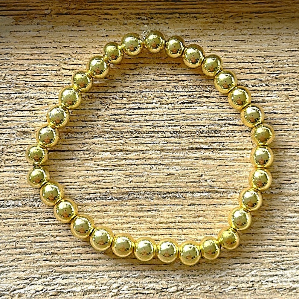 Birch House Jewelry gold hematite 6mm beaded bracelet, gold beads no tar…